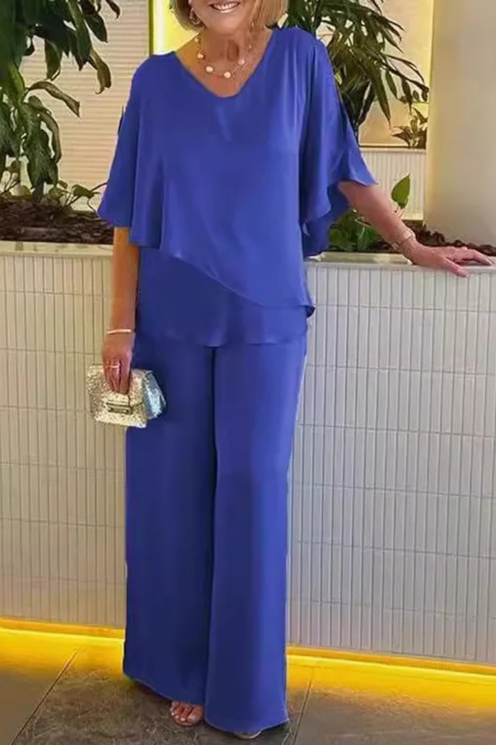 Zweiteiler Damen Elegant Weites Bein | Hosenset Damen Fledermausärmel Sommer | Damen Set Festlich Koordiniert