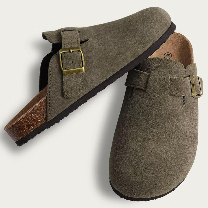 Clogs Herren Wildleder | Pantoletten mit Schnalle | Hausschuhe Herren Bequem