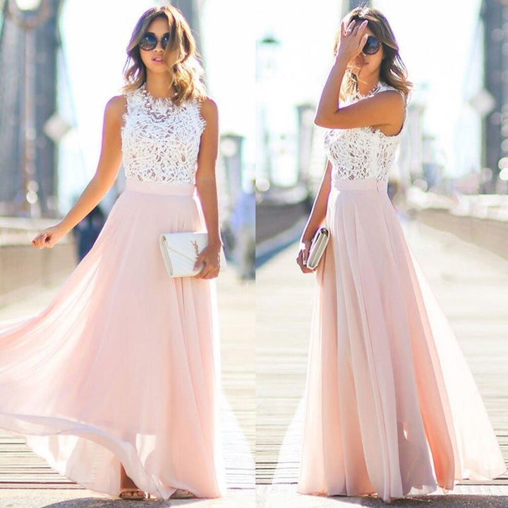 Spitzenkleid Damen Maxi | Abendkleid Lace Bodice Fliessend | Maxikleid Damen Spitze Elegant