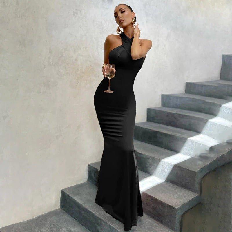 Abendkleid Lang Rückenausschnitt | Halterneck Maxikleid Elegant | Bodycon Kleid Damen Festlich