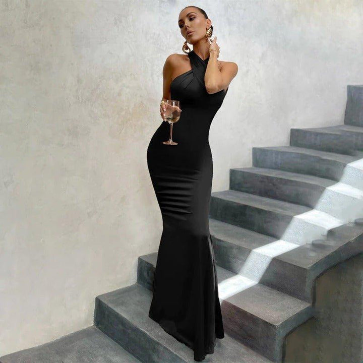 Abendkleid Lang Rückenausschnitt | Halterneck Maxikleid Elegant | Bodycon Kleid Damen Festlich
