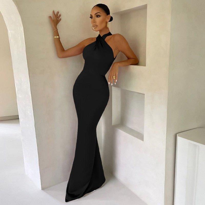 Abendkleid Lang Rückenausschnitt | Halterneck Maxikleid Elegant | Bodycon Kleid Damen Festlich