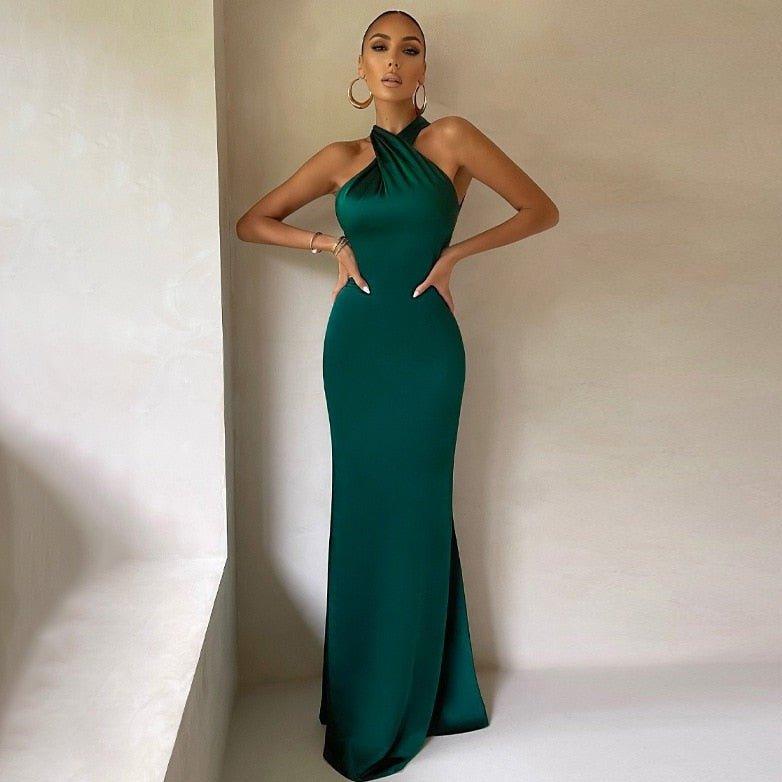 Abendkleid Lang Rückenausschnitt | Halterneck Maxikleid Elegant | Bodycon Kleid Damen Festlich