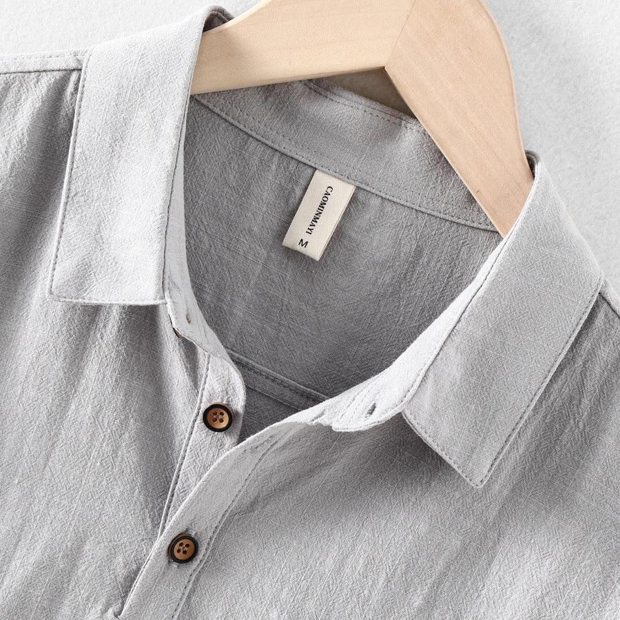Pull-On Hemd Herren Leinenmischung | Männer Sommertop Spitzkragen | Lockeres Freizeithemd Zweiknopf