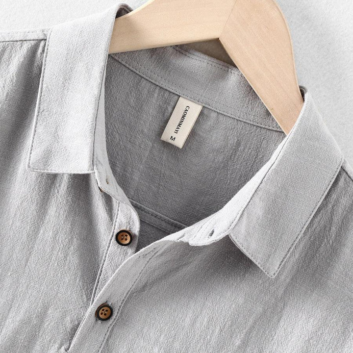 Pull-On Hemd Herren Leinenmischung | Männer Sommertop Spitzkragen | Lockeres Freizeithemd Zweiknopf