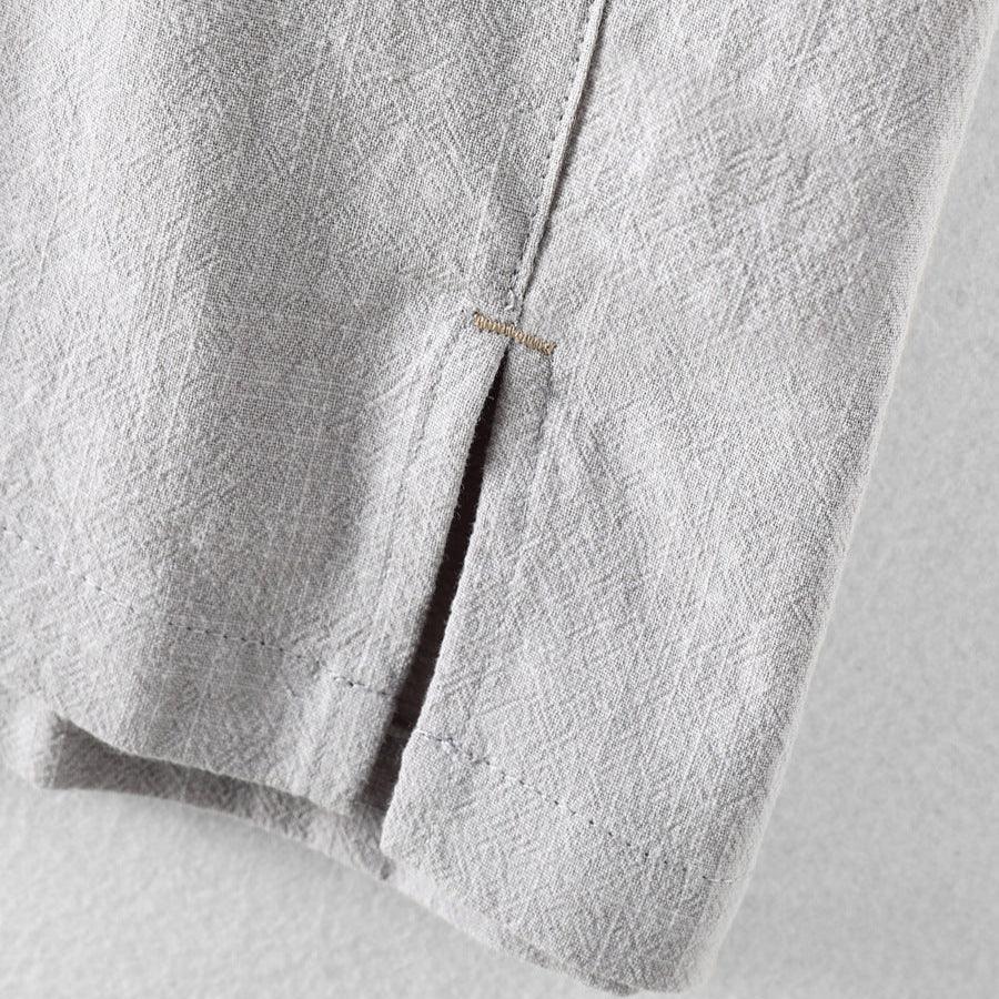 Pull-On Hemd Herren Leinenmischung | Männer Sommertop Spitzkragen | Lockeres Freizeithemd Zweiknopf