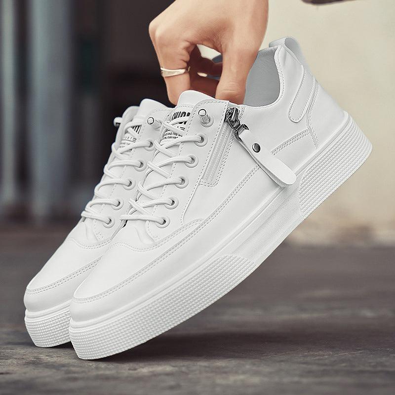 Herren Sneaker Leder | Seitenreissverschluss Schnürung Weiss | Halbschuhe Smart Casual