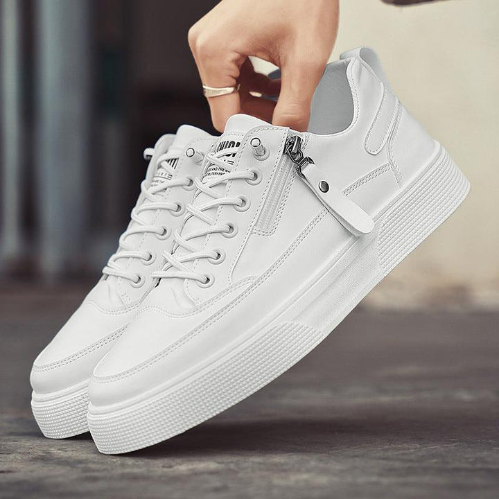 Herren Sneaker Leder | Seitenreissverschluss Schnürung Weiss | Halbschuhe Smart Casual