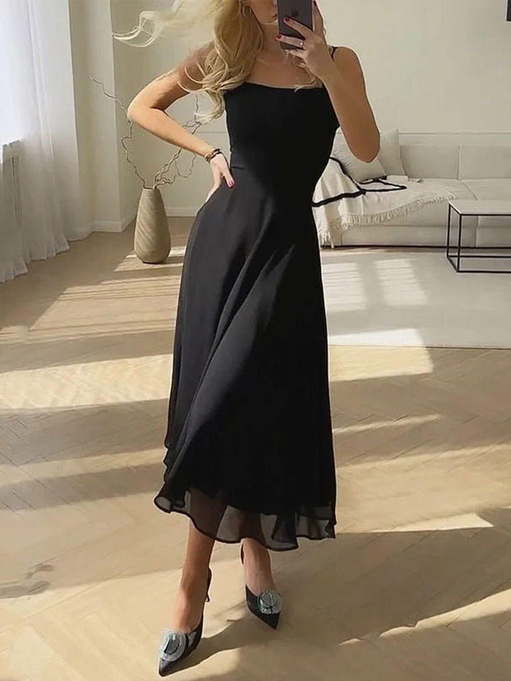 Cocktailkleid Damen A-Linie | Midirock Kleid Damen Eckiger Ausschnitt | Festkleid Damen Weiss Schwarz