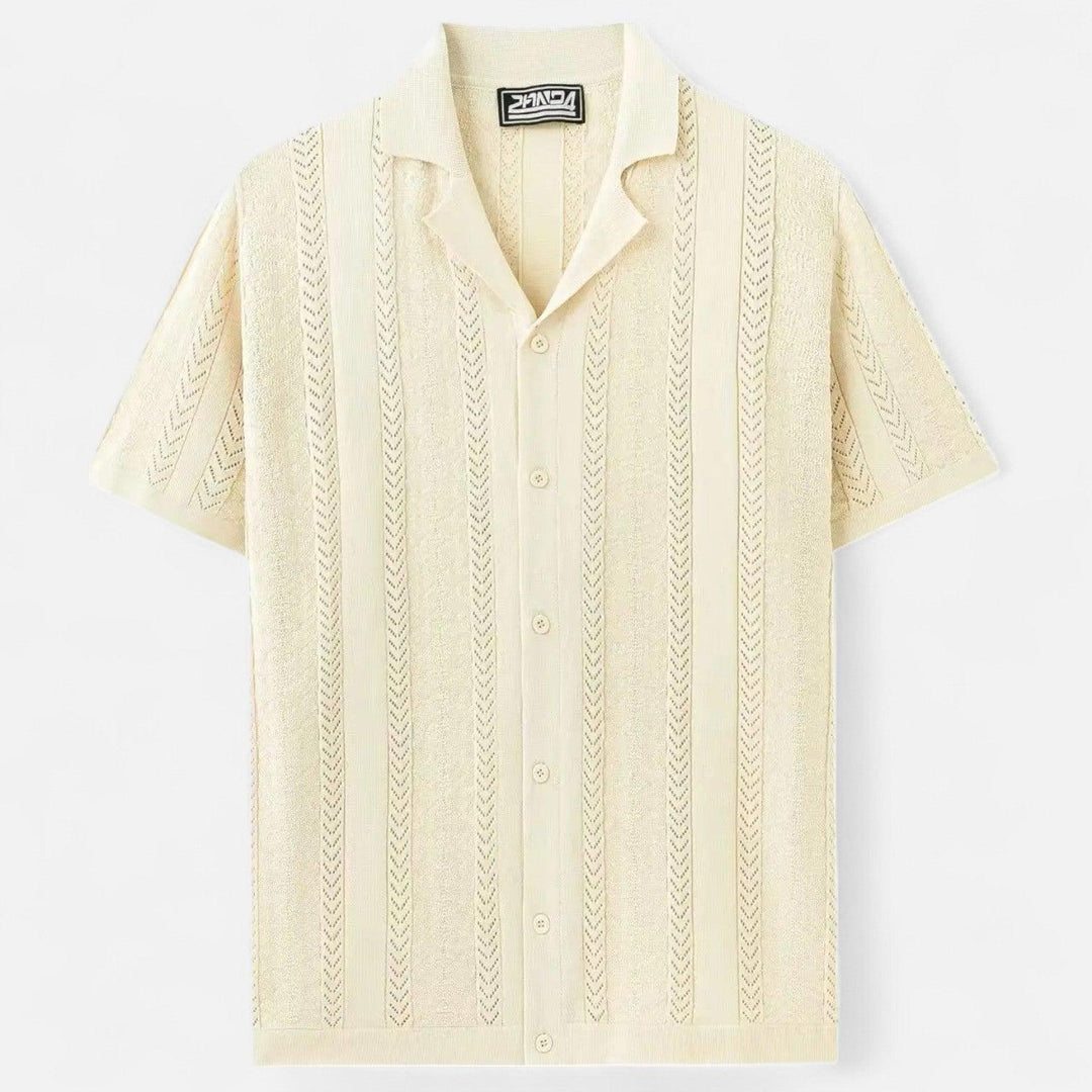 Poloshirt Herren Cuba-Kragen | Männer Strickpolo Chevron | Schmales Sommerpolo Lochmuster