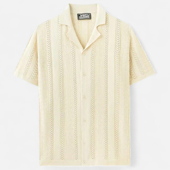 Poloshirt Herren Cuba-Kragen | Männer Strickpolo Chevron | Schmales Sommerpolo Lochmuster