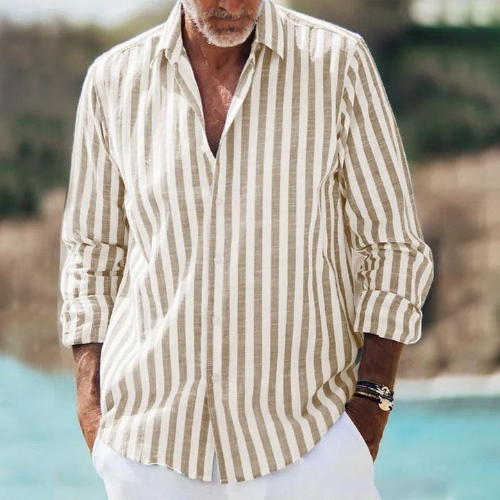 Hemd Herren Streifen Langarm | Männer Freizeithemd Leicht | Casual Shirt Vertikal Gestreift