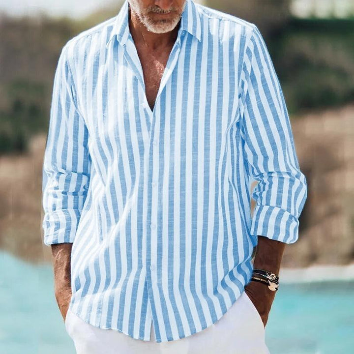 Hemd Herren Streifen Langarm | Männer Freizeithemd Leicht | Casual Shirt Vertikal Gestreift