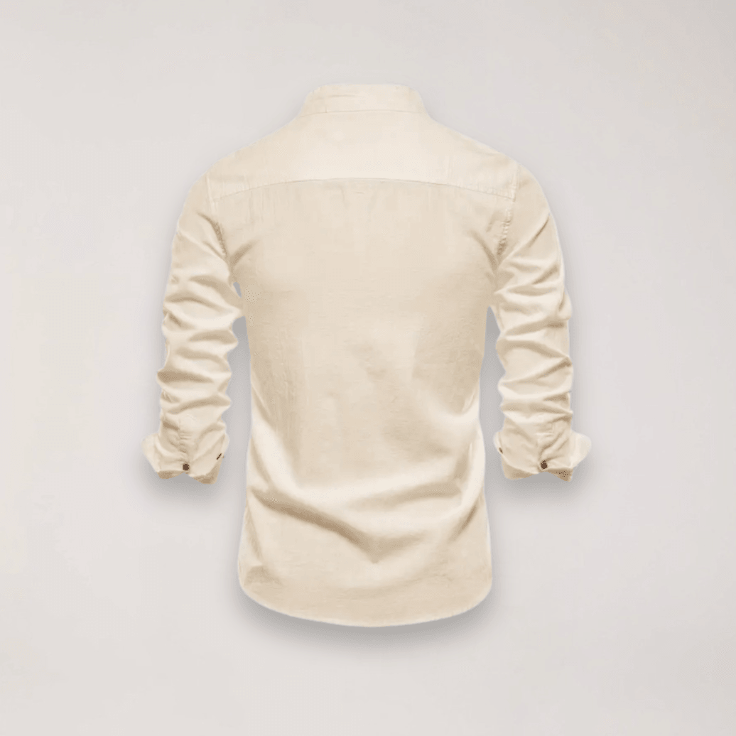 Hemd Herren Stehkragen Stickerei | Männer Langarmhemd Edel | Smart Casual Knopfhemd Einfarbig