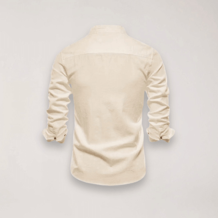 Hemd Herren Stehkragen Stickerei | Männer Langarmhemd Edel | Smart Casual Knopfhemd Einfarbig