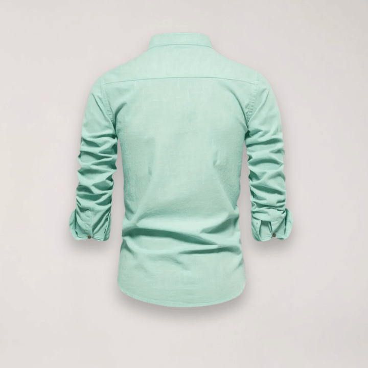 Hemd Herren Stehkragen Stickerei | Männer Langarmhemd Edel | Smart Casual Knopfhemd Einfarbig