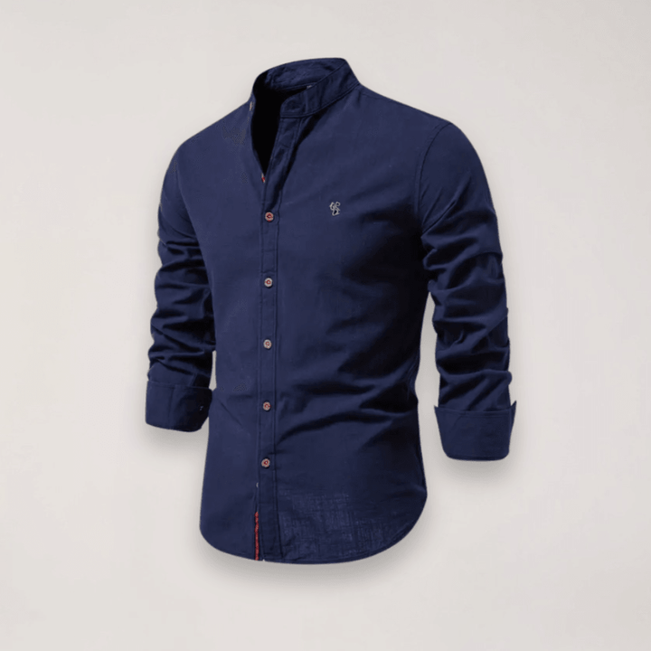 Hemd Herren Stehkragen Stickerei | Männer Langarmhemd Edel | Smart Casual Knopfhemd Einfarbig