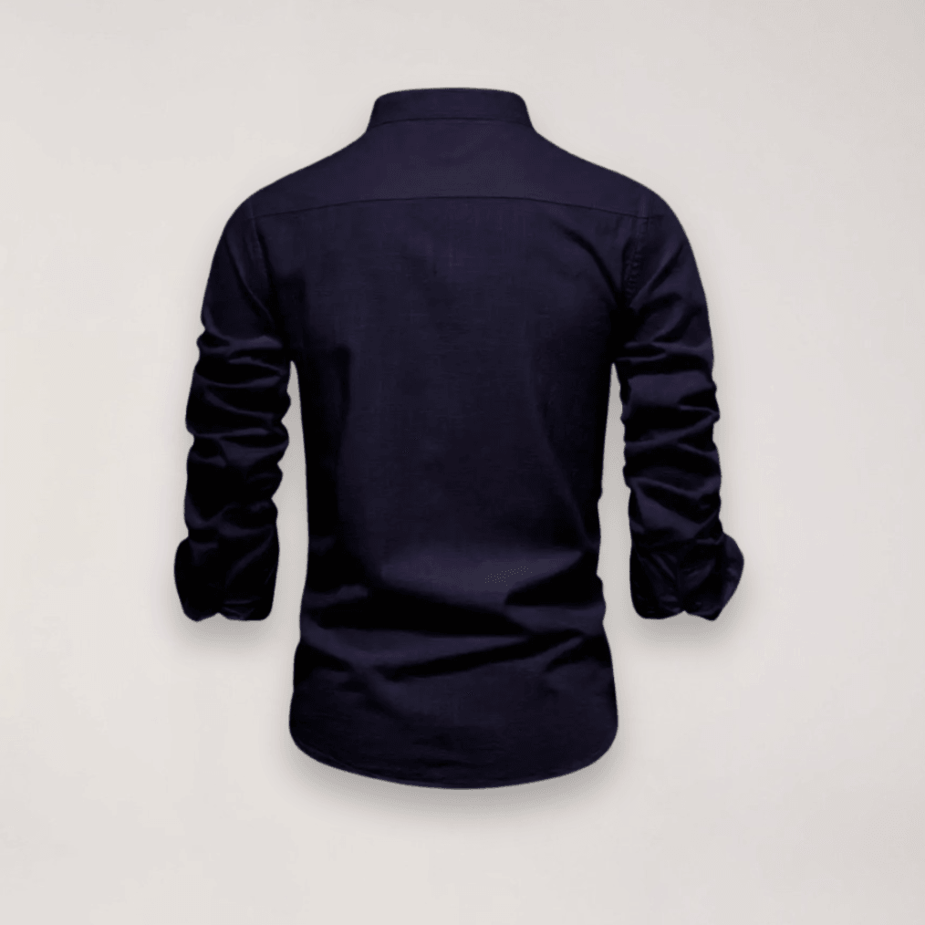 Hemd Herren Stehkragen Stickerei | Männer Langarmhemd Edel | Smart Casual Knopfhemd Einfarbig