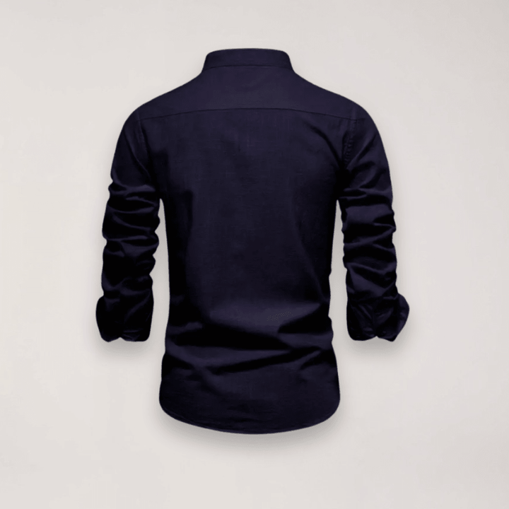 Hemd Herren Stehkragen Stickerei | Männer Langarmhemd Edel | Smart Casual Knopfhemd Einfarbig