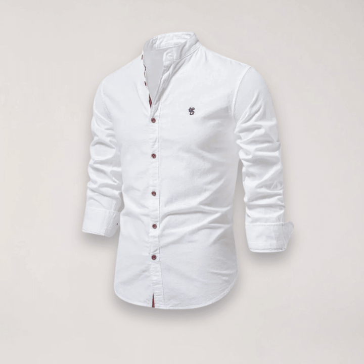 Hemd Herren Stehkragen Stickerei | Männer Langarmhemd Edel | Smart Casual Knopfhemd Einfarbig