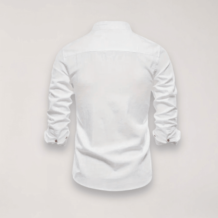 Hemd Herren Stehkragen Stickerei | Männer Langarmhemd Edel | Smart Casual Knopfhemd Einfarbig