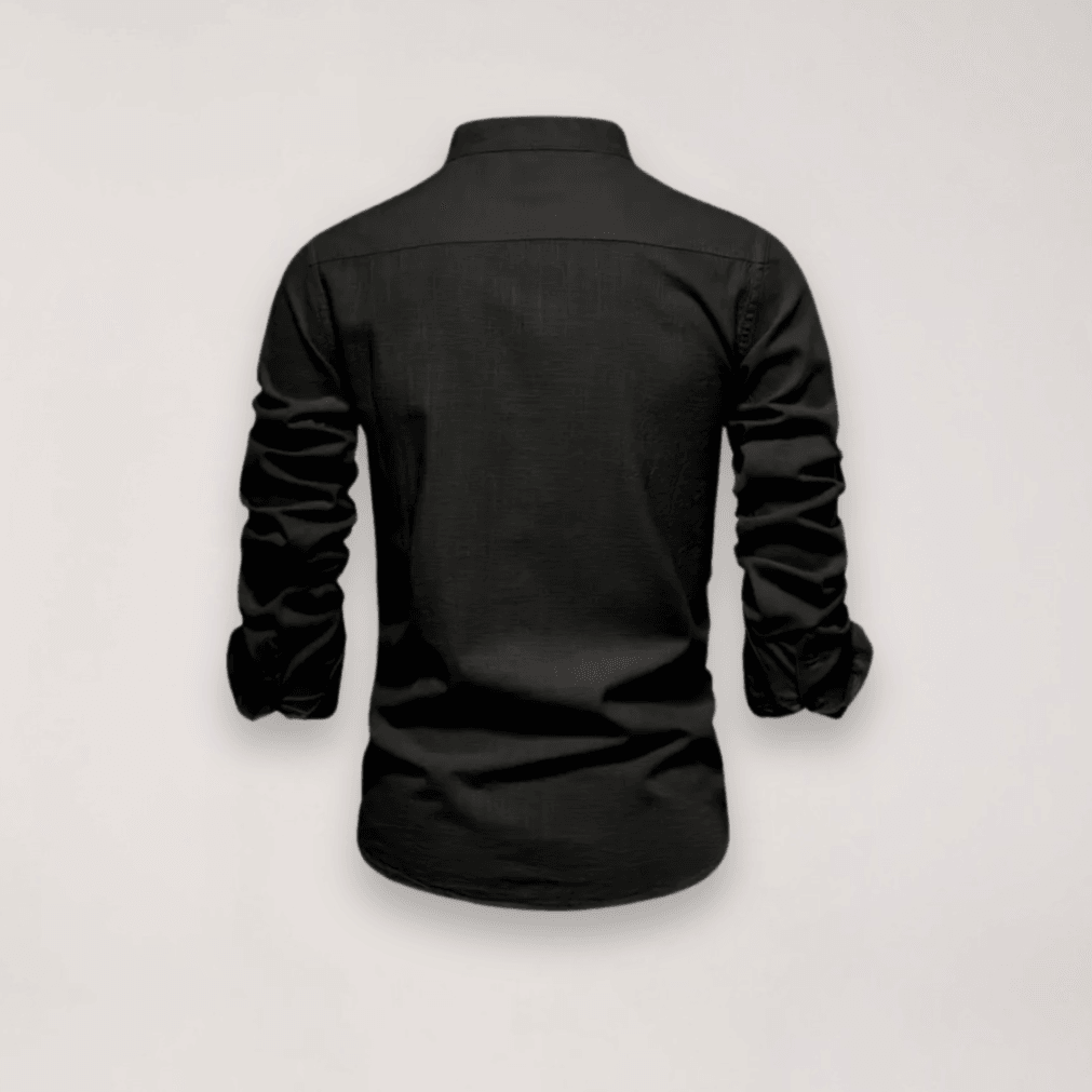 Hemd Herren Stehkragen Stickerei | Männer Langarmhemd Edel | Smart Casual Knopfhemd Einfarbig