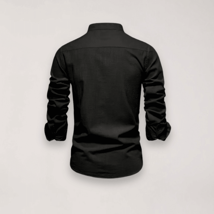 Hemd Herren Stehkragen Stickerei | Männer Langarmhemd Edel | Smart Casual Knopfhemd Einfarbig