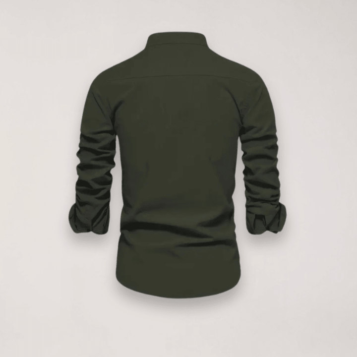 Hemd Herren Stehkragen Stickerei | Männer Langarmhemd Edel | Smart Casual Knopfhemd Einfarbig