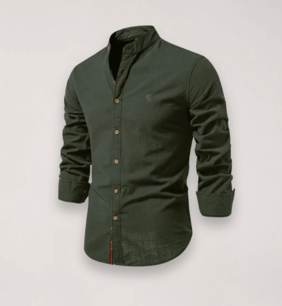Hemd Herren Stehkragen Stickerei | Männer Langarmhemd Edel | Smart Casual Knopfhemd Einfarbig