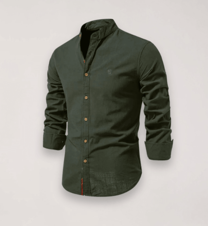 Hemd Herren Stehkragen Stickerei | Männer Langarmhemd Edel | Smart Casual Knopfhemd Einfarbig
