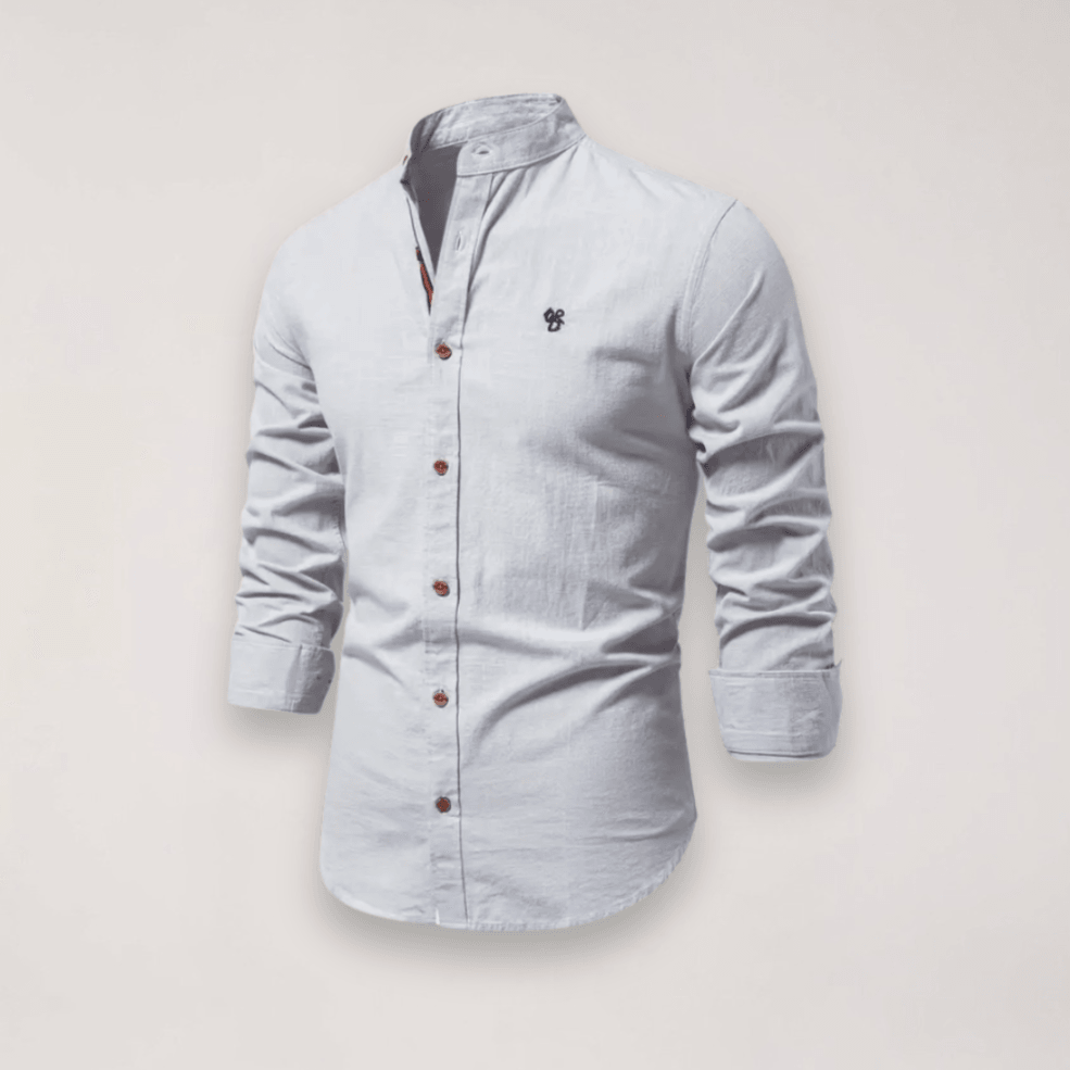 Hemd Herren Stehkragen Stickerei | Männer Langarmhemd Edel | Smart Casual Knopfhemd Einfarbig