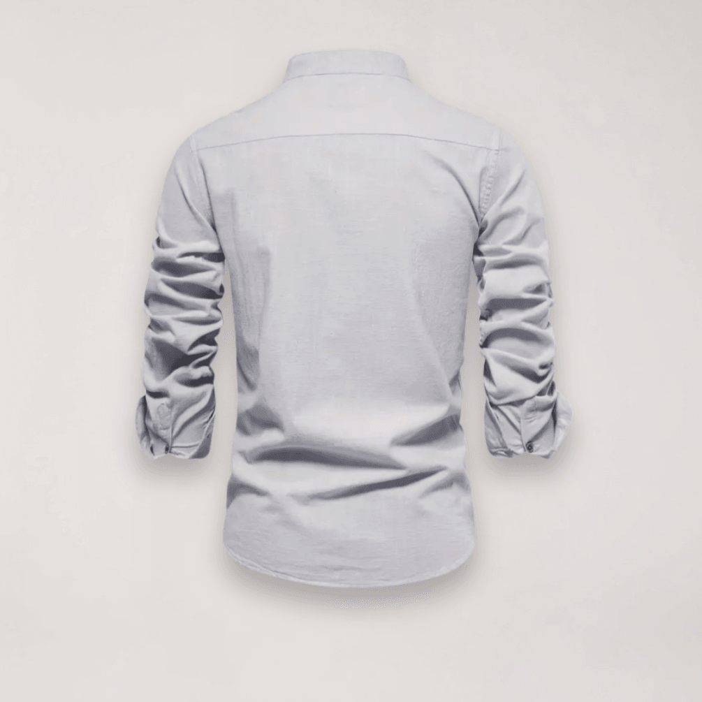 Hemd Herren Stehkragen Stickerei | Männer Langarmhemd Edel | Smart Casual Knopfhemd Einfarbig