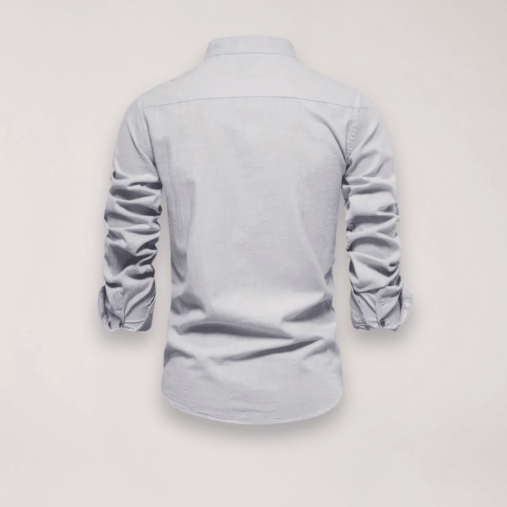 Hemd Herren Stehkragen Stickerei | Männer Langarmhemd Edel | Smart Casual Knopfhemd Einfarbig
