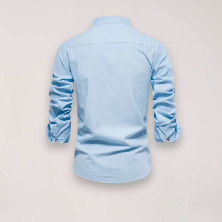 Hemd Herren Stehkragen Stickerei | Männer Langarmhemd Edel | Smart Casual Knopfhemd Einfarbig