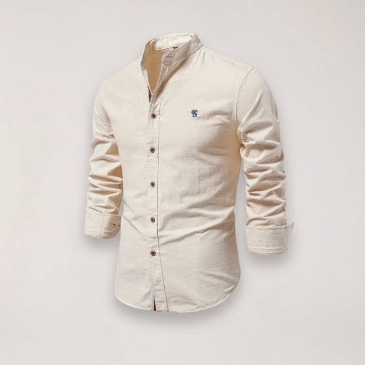 Hemd Herren Stehkragen Stickerei | Männer Langarmhemd Edel | Smart Casual Knopfhemd Einfarbig