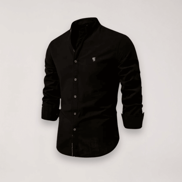 Hemd Herren Stehkragen Stickerei | Männer Langarmhemd Edel | Smart Casual Knopfhemd Einfarbig