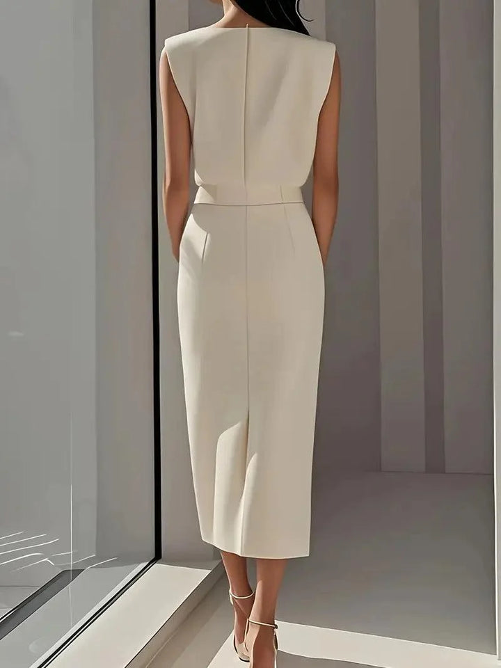 Bleistiftkleid Damen Midi Knöpfe | Ärmellos Kleid Damen Strukturiert | Kleider Damen Elegant Business