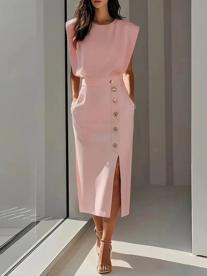 Bleistiftkleid Damen Midi Knöpfe | Ärmellos Kleid Damen Strukturiert | Kleider Damen Elegant Business