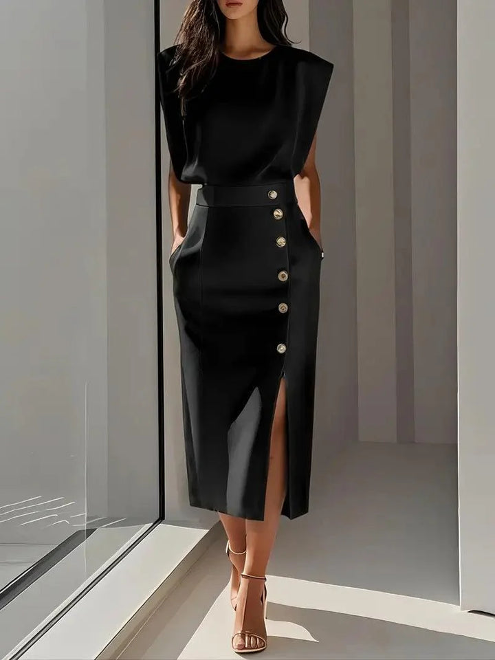 Bleistiftkleid Damen Midi Knöpfe | Ärmellos Kleid Damen Strukturiert | Kleider Damen Elegant Business