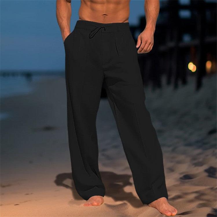Hose Herren Kordelzug Sommer | Männer Stoffhose Locker | Lockere Hose Falten Vielseitig