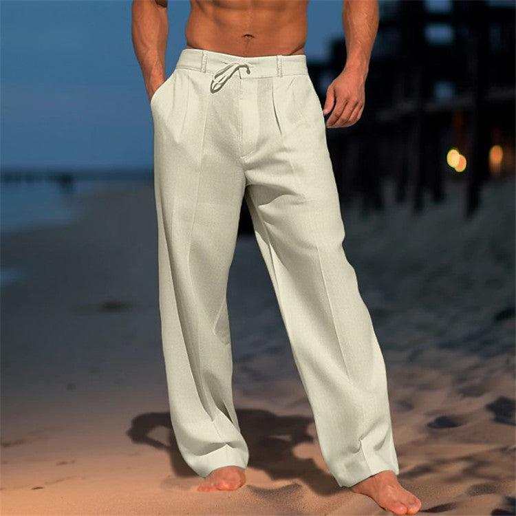 Hose Herren Kordelzug Sommer | Männer Stoffhose Locker | Lockere Hose Falten Vielseitig