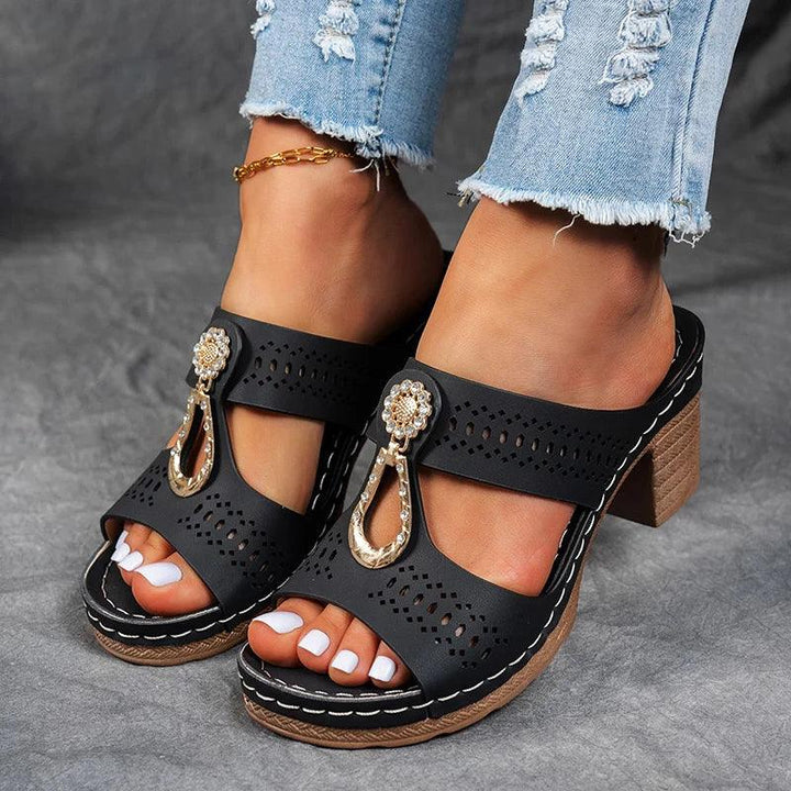 Sandalen Damen Keilabsatz Blau | Riemchen Sandalen Damen Cutout | Plateau Sandalen Damen Sommer