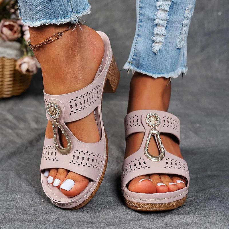 Sandalen Damen Keilabsatz Blau | Riemchen Sandalen Damen Cutout | Plateau Sandalen Damen Sommer