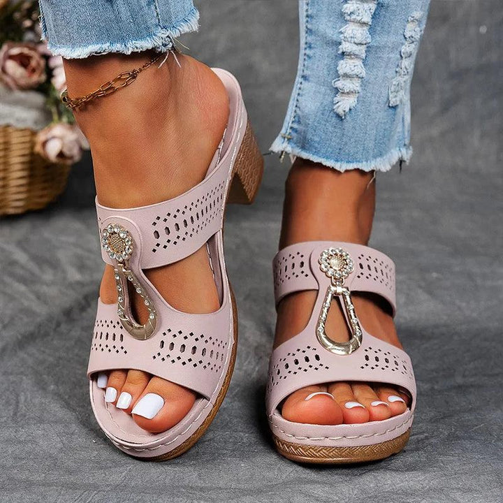 Sandalen Damen Keilabsatz Blau | Riemchen Sandalen Damen Cutout | Plateau Sandalen Damen Sommer