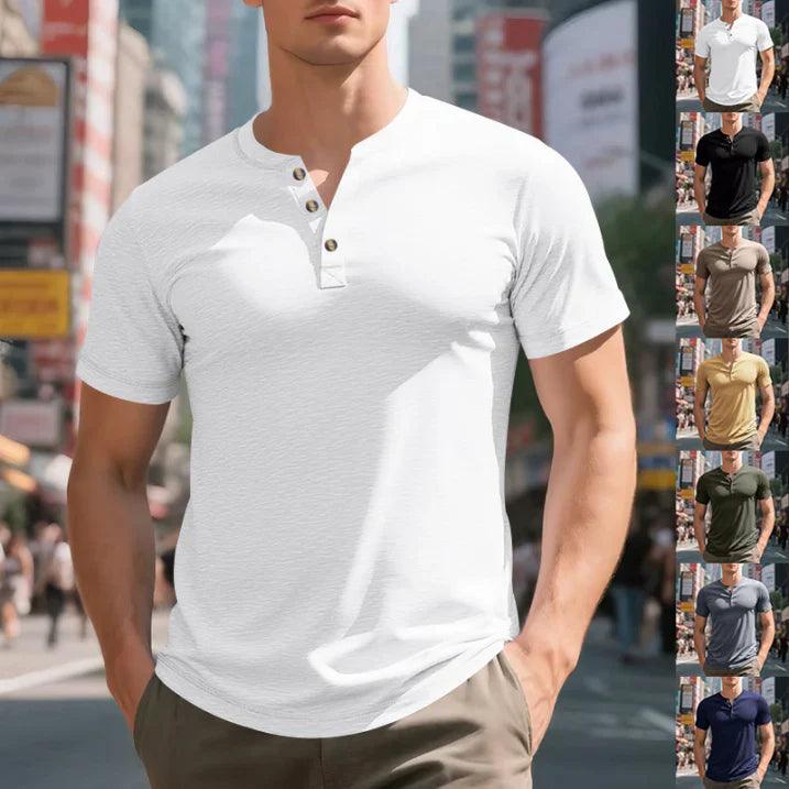 Henley Shirt Herren Kurzarm | Herren Shirt Knopfleiste Baumwolle | Freizeithemd Herren V-Ausschnitt