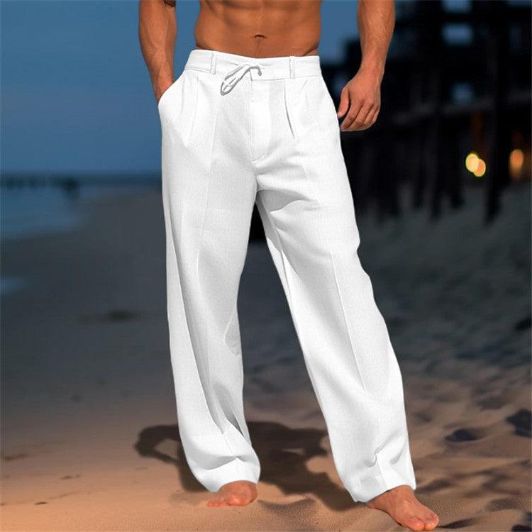 Hose Herren Kordelzug Sommer | Männer Stoffhose Locker | Lockere Hose Falten Vielseitig