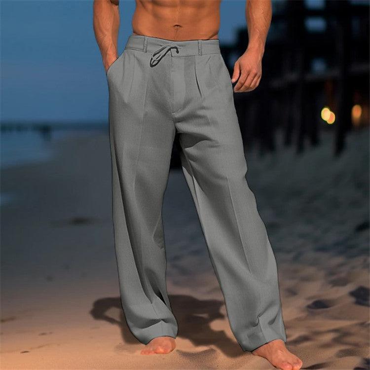 Hose Herren Kordelzug Sommer | Männer Stoffhose Locker | Lockere Hose Falten Vielseitig