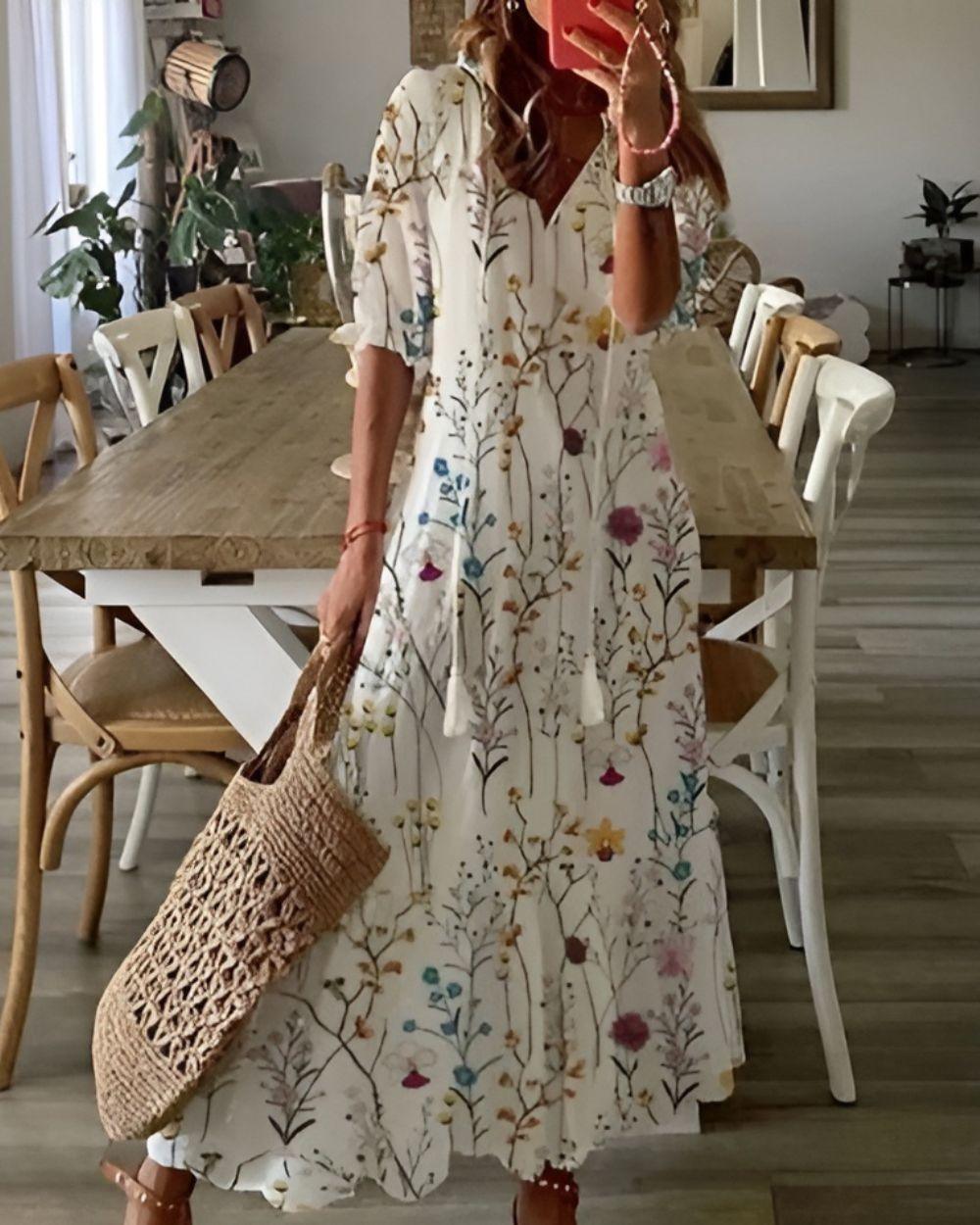 Boho Kleid Damen Bedeckend | Strandkleid Quasten Detail | Sommerkleid Luftig Feminin