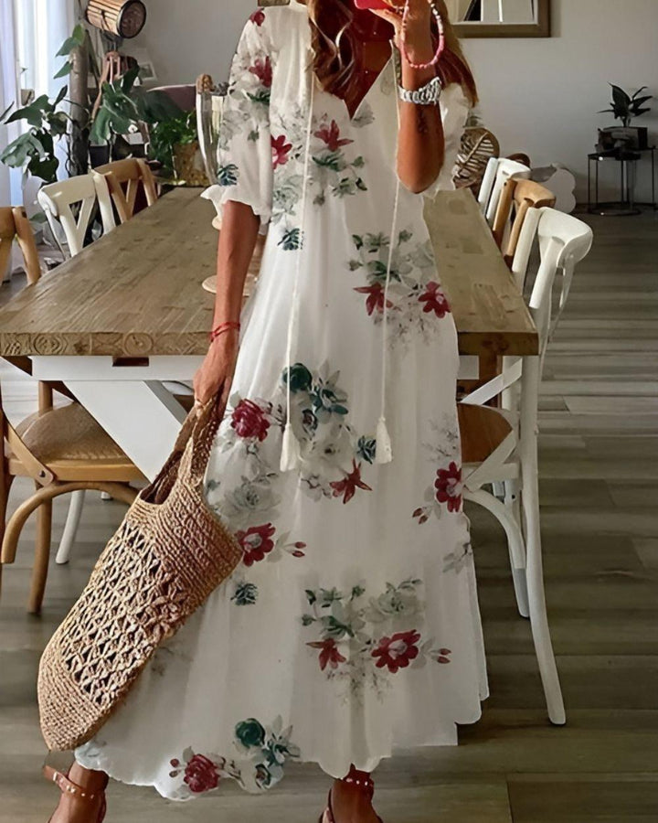 Boho Kleid Damen Bedeckend | Strandkleid Quasten Detail | Sommerkleid Luftig Feminin