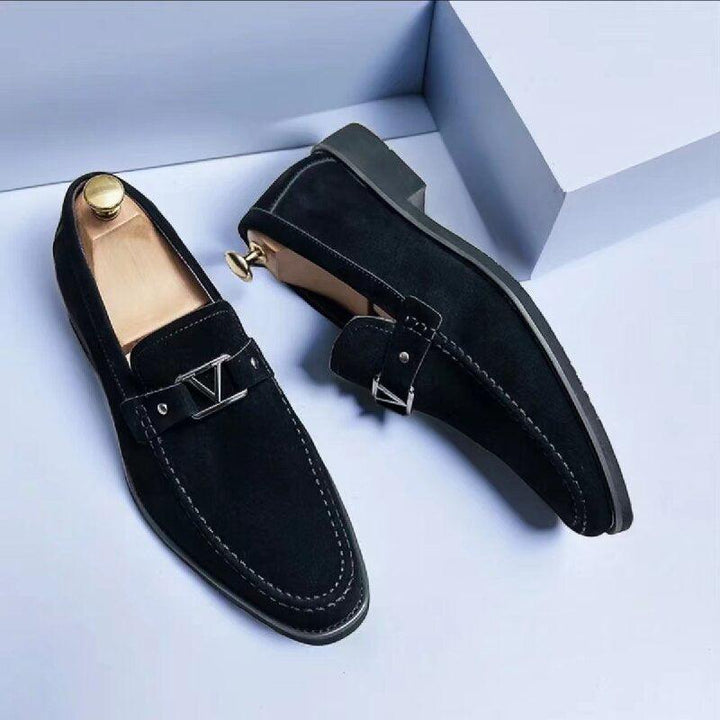 Loafer Herren Wildleder | Slip-On Schuhe mit Schnalle | Anzugschuhe Herren Elegant